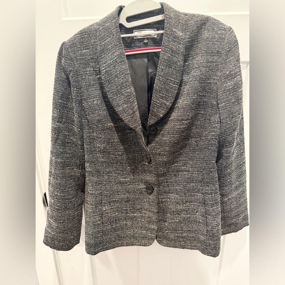 Anna Carole Black White Tweed Blazer Size 14 Career Office Jacket